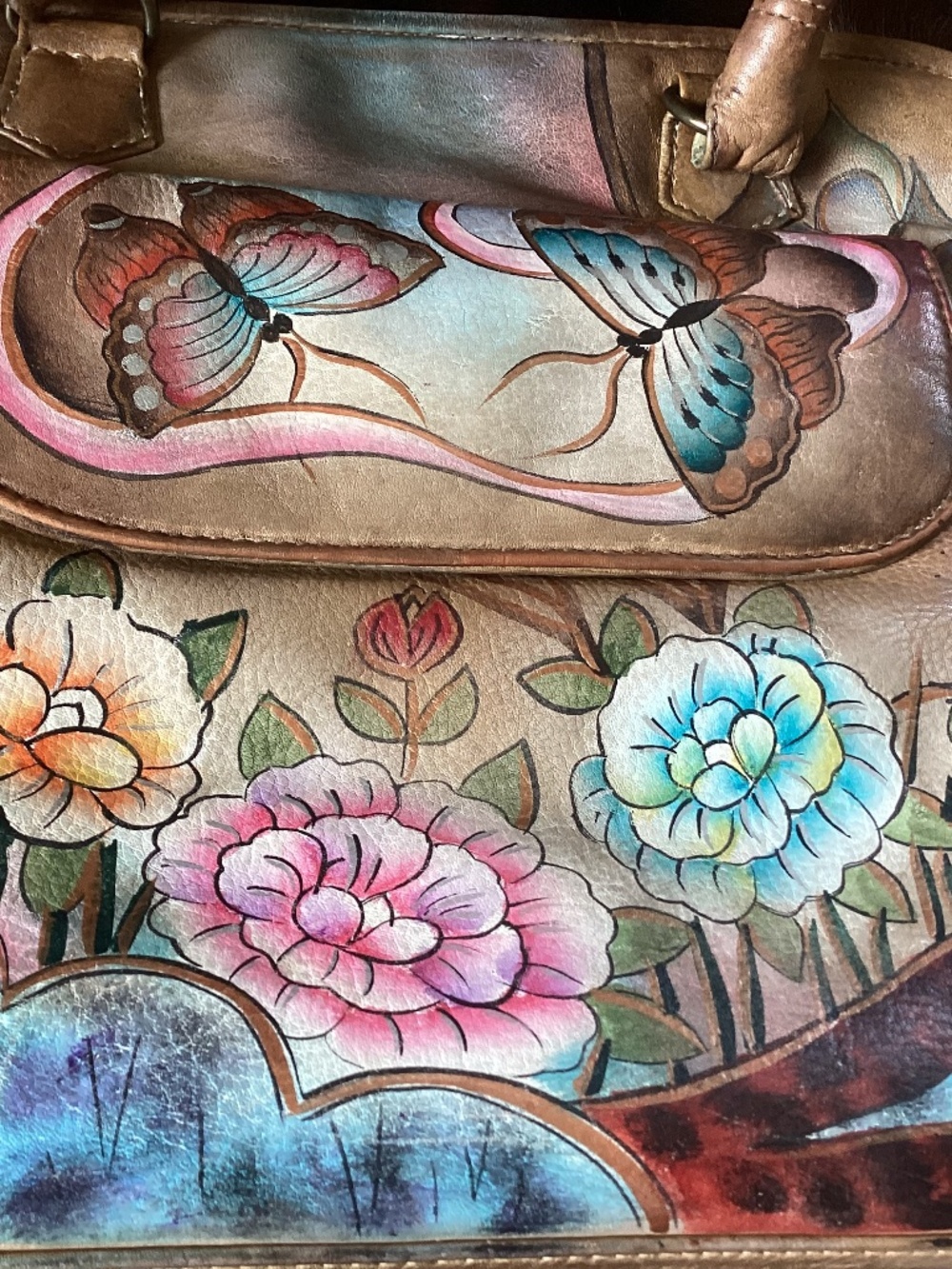 Beautiful Anuschka Butterfly Flower Design Leather Top Handle Carry Handbag🦋🦋 - Picture 1 of 13